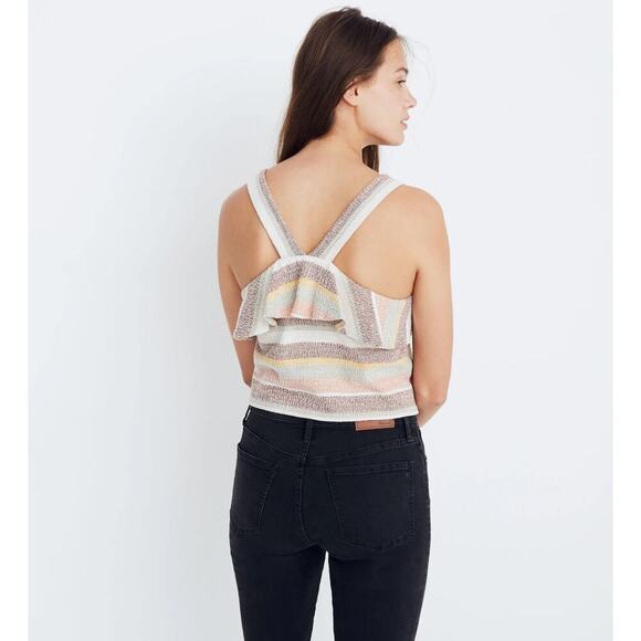 Madewell Texture & Thread Boucle  Cropped Striped Tank Button Women's Size XS - Picture 2 of 7